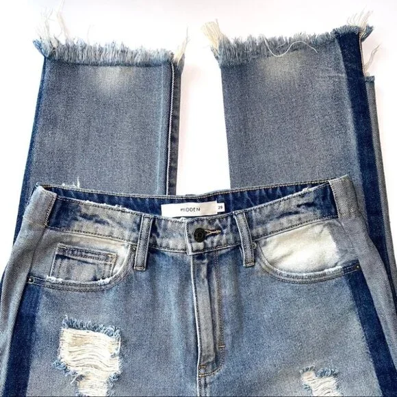 Hidden Distressed Two-Toned‎ High-Waist Jeans - Picture 9 of 13